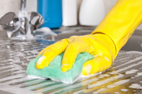 Professional cleaning supplies arranged for Airbnb turnover cleaning